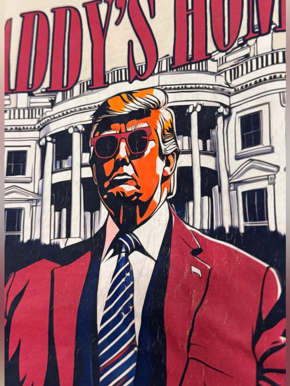 Donald Trump MAGA Republican Graphic Tee Bold Pinkish Red Navy White - Picture 4 of 6